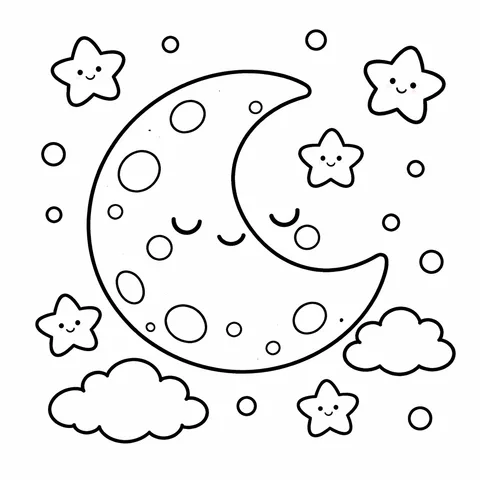 The Moon, printable black and white coloring page