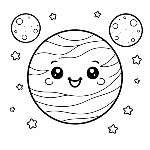 Neptune With Moons, printable black and white coloring page