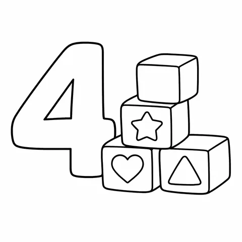 Number 4, printable black and white coloring page
