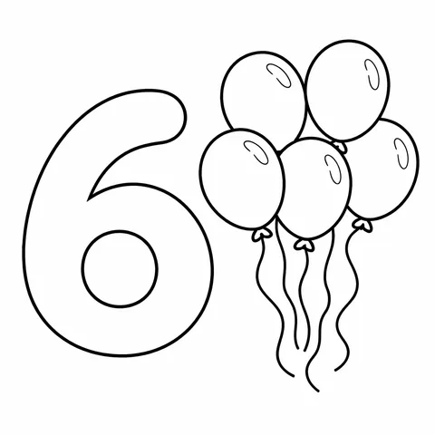 Number 6, printable black and white coloring page
