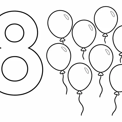 8 Balon, yazdırılabilir siyah beyaz boyama sayfası
