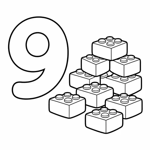 9 Blok, yazdırılabilir siyah beyaz boyama sayfası