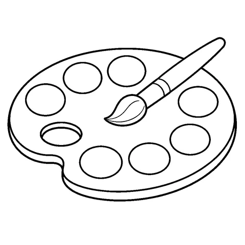 Paint Palette, printable black and white coloring page