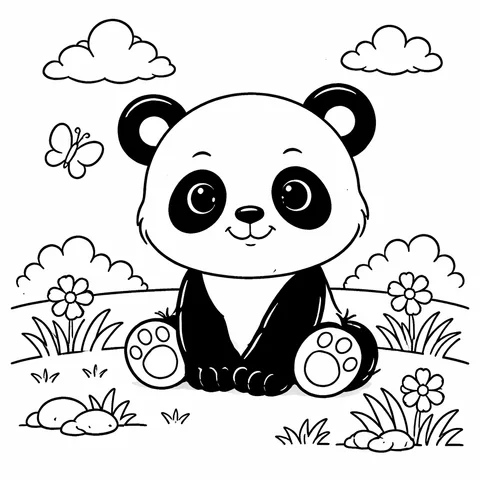 Panda Yavrusu, yazdırılabilir siyah beyaz boyama sayfası