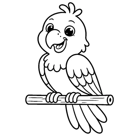 Parrot on Perch, printable black and white coloring page