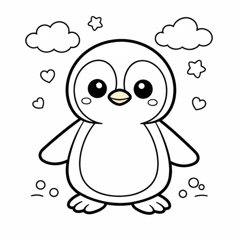 Penguin, printable black and white coloring page