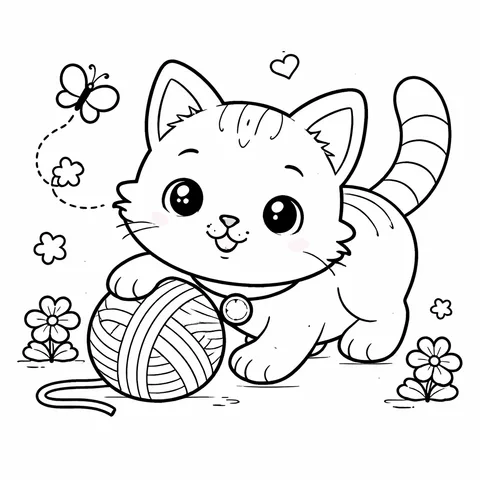 Playful Kitten, printable black and white coloring page