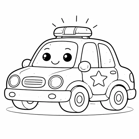 Police Car, printable black and white coloring page