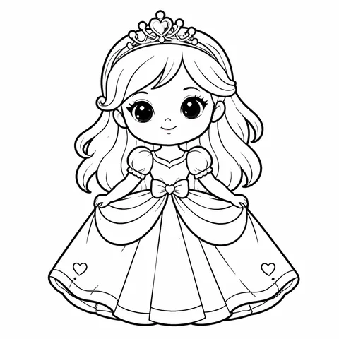Princess With Tiara, printable black and white coloring page