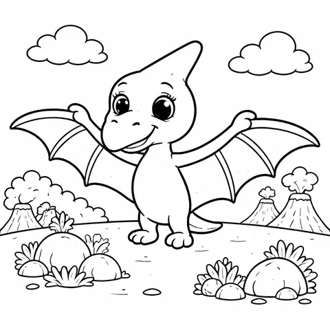Pterodaktil, yazdırılabilir siyah beyaz boyama sayfası
