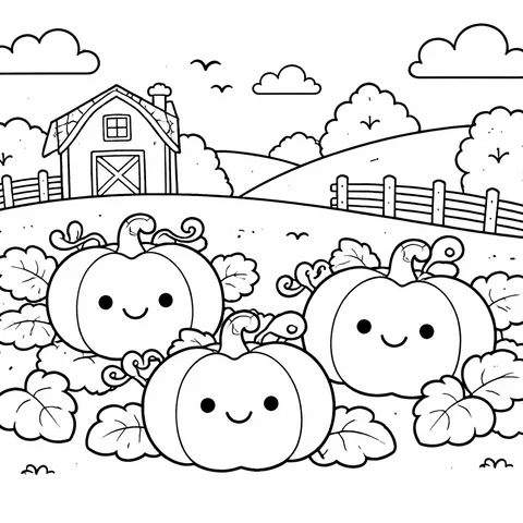Pumpkin Patch, printable black and white coloring page
