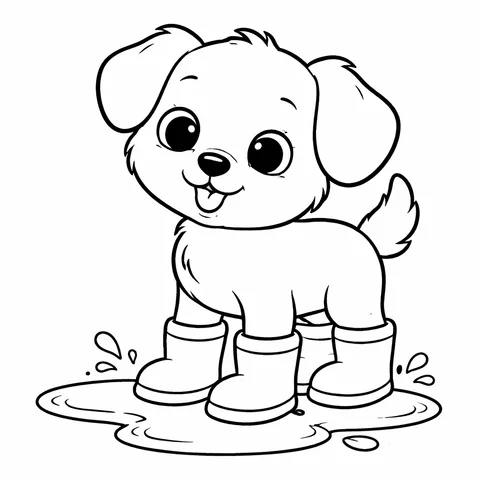 Puppy In Rain Boots, printable black and white coloring page