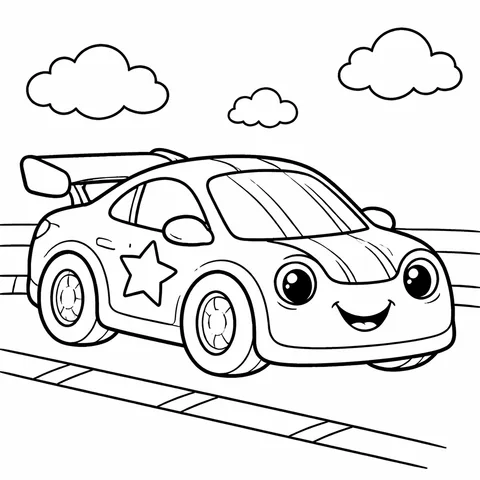 Race Car, printable black and white coloring page