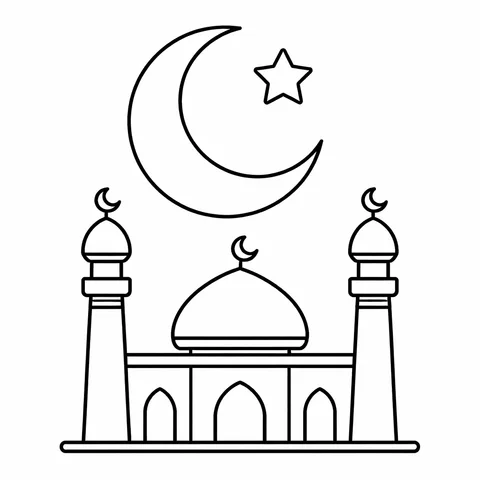Ramazan Hilal ve Yıldız, yazdırılabilir siyah beyaz boyama sayfası