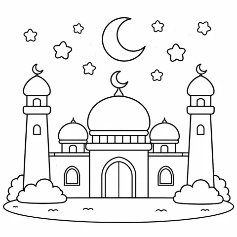 Ramazan Cami, yazdırılabilir siyah beyaz boyama sayfası