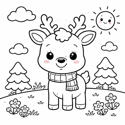Reindeer, printable black and white coloring page