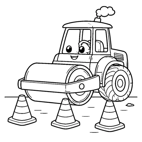 Roadwork Roller Cones, printable black and white coloring page
