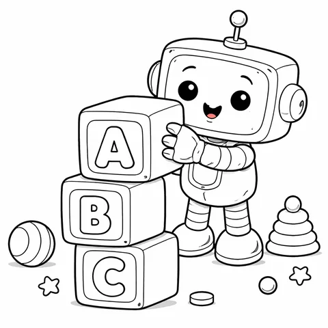 Robot Yapı Blokları, yazdırılabilir siyah beyaz boyama sayfası