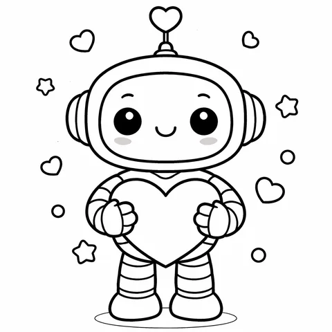 Robot with a Heart, printable black and white coloring page