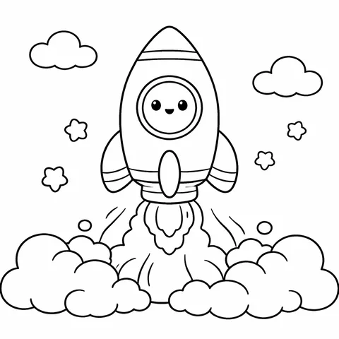 Rocket Launch, printable black and white coloring page