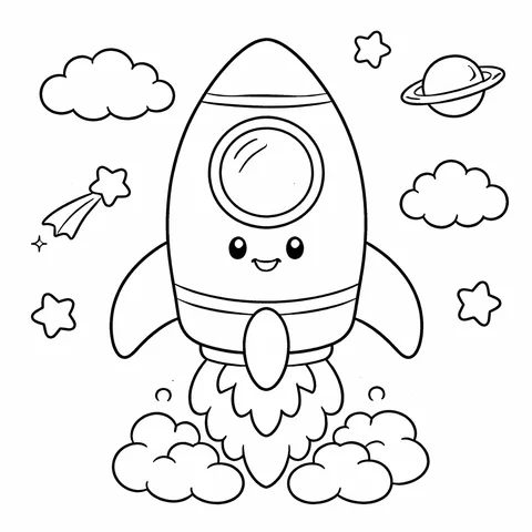 Rocket With Round Window, printable black and white coloring page