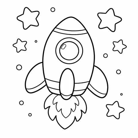 Rocket With Stars, printable black and white coloring page