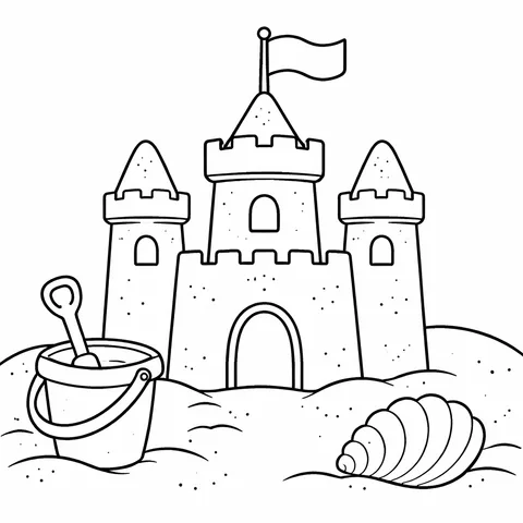 Sandcastle With Flag, printable black and white coloring page