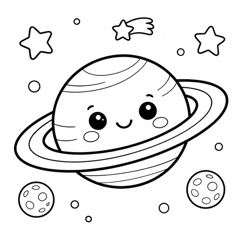 Saturn, printable black and white coloring page