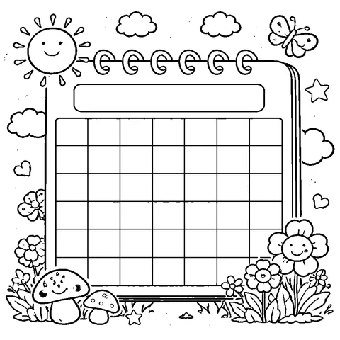 Blank Calendar Page, printable black and white coloring page
