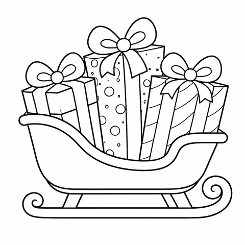 Sleigh With Gifts, printable black and white coloring page