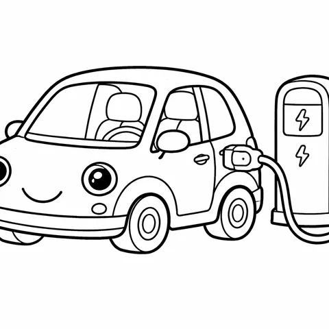 Small Electric Car, printable black and white coloring page
