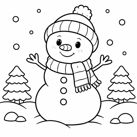 Snowman With Hat, printable black and white coloring page