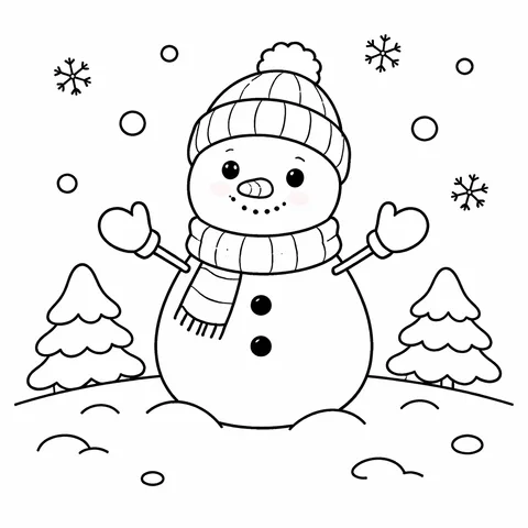Snowman, printable black and white coloring page