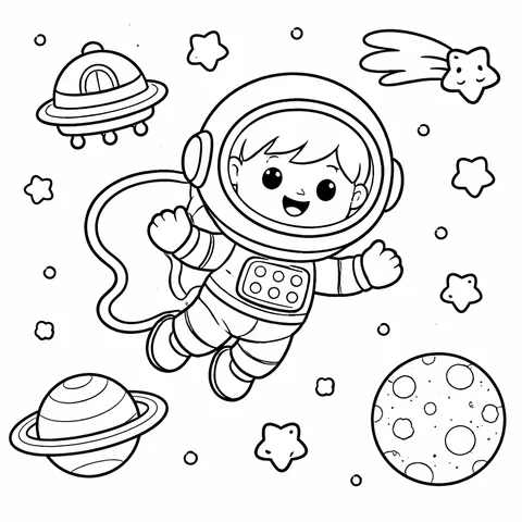 Space Walk, printable black and white coloring page