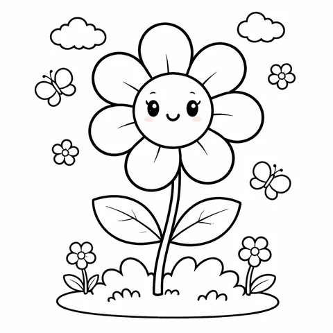 Spring Flower, printable black and white coloring page
