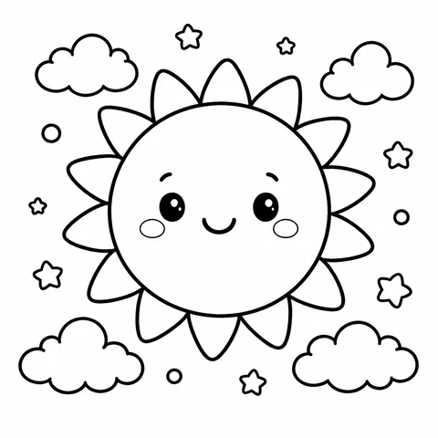 Smiley Sun, printable black and white coloring page