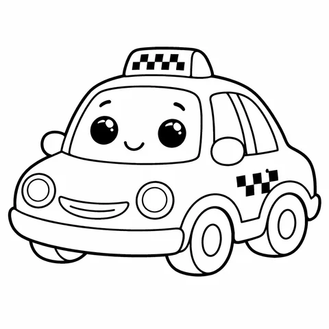Friendly Taxi, printable black and white coloring page