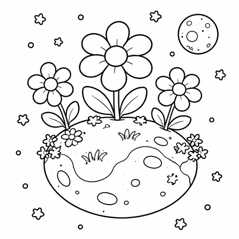Tiny Planet Garden, printable black and white coloring page