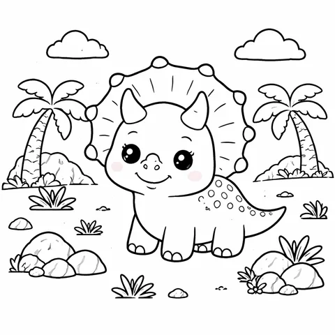 Triceratops, printable black and white coloring page