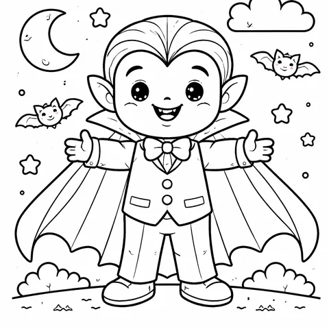 Friendly Vampire, printable black and white coloring page